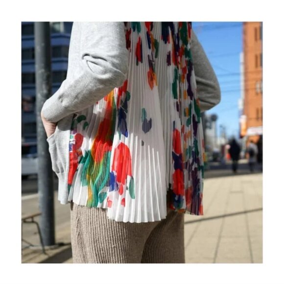 Women Sacai White Multicolor Floral Mixed Media Knit V-Neck Cardigan Sweater L - Picture 1 of 14